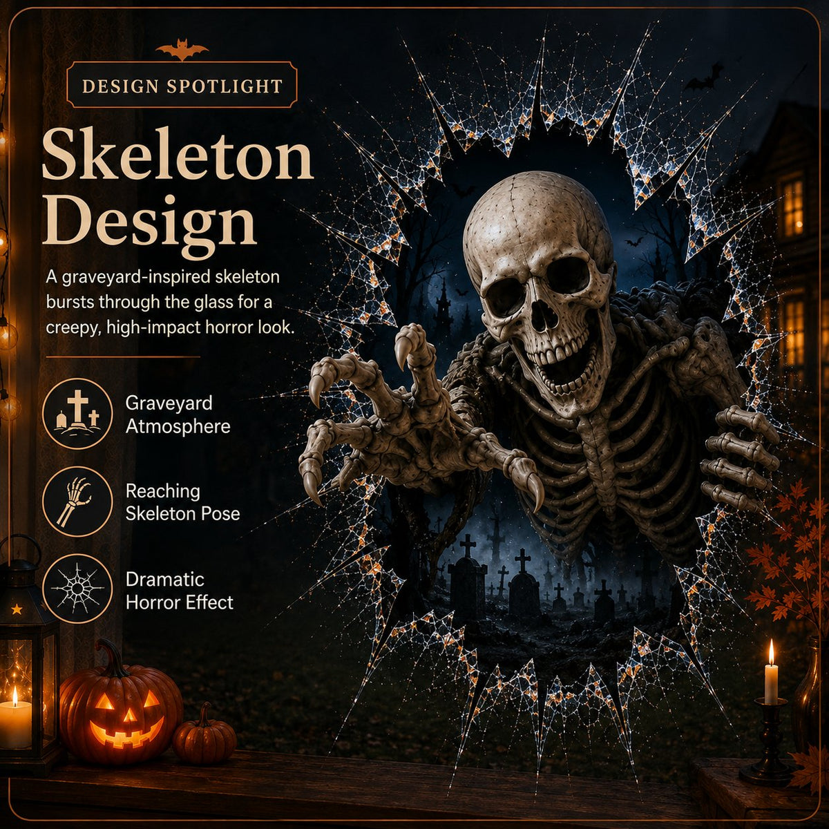 🎃 2026 Halloween Window Decals – 3D Crack Glass Spooky Decorations for a Haunted Halloween Scene