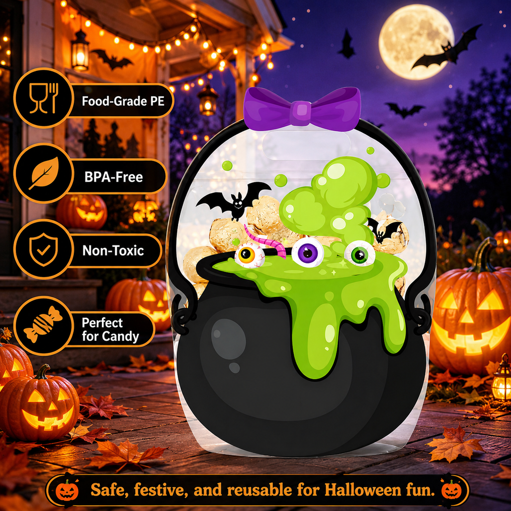 🎃 Halloween Trick-or-Treat Bags – Pumpkin & Green Pot Candy Bags 🍬