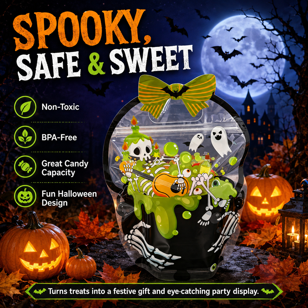 🎃 Halloween Trick-or-Treat Bags – Pumpkin & Green Pot Candy Bags 🍬