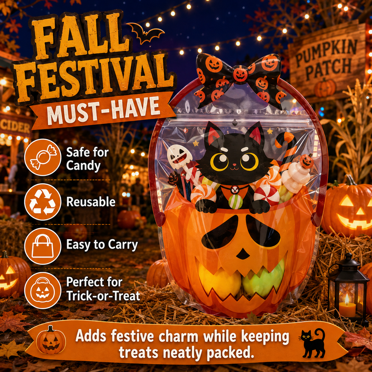 🎃 Halloween Trick-or-Treat Bags – Pumpkin & Green Pot Candy Bags 🍬