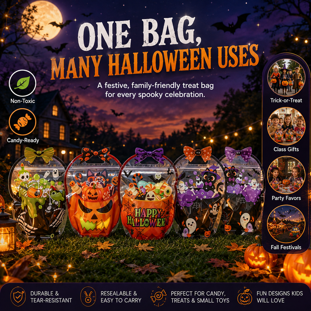 🎃 Halloween Trick-or-Treat Bags – Pumpkin & Green Pot Candy Bags 🍬
