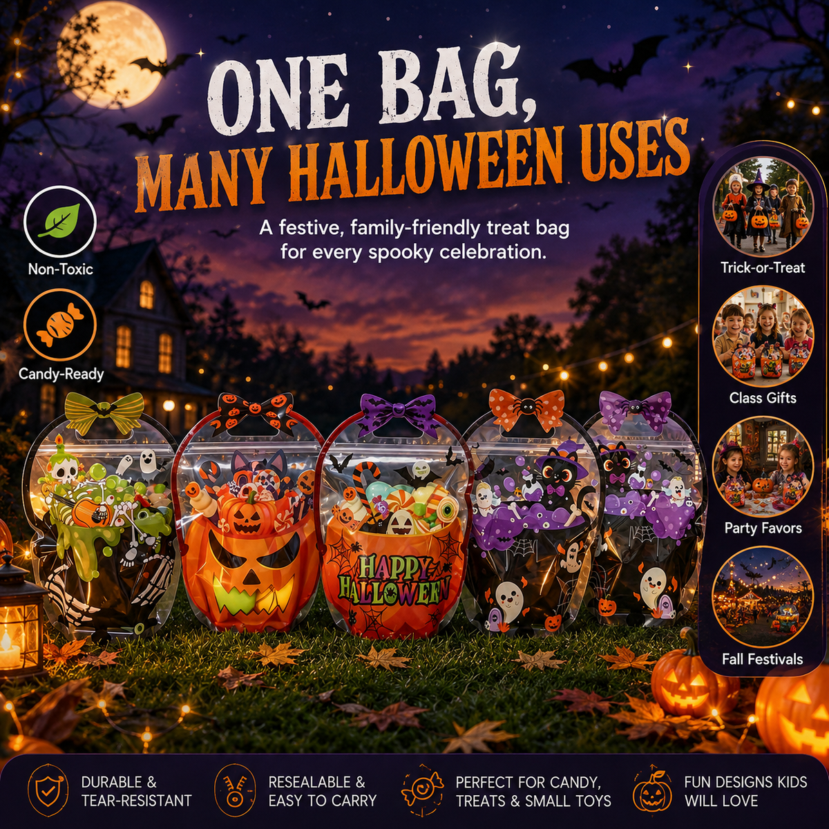🎃 Halloween Trick-or-Treat Bags – Pumpkin & Green Pot Candy Bags 🍬