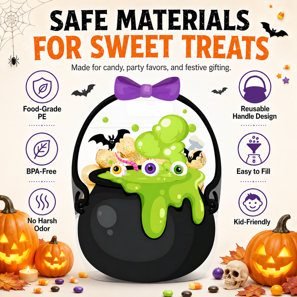 🎃 Halloween Trick-or-Treat Bags – Pumpkin & Green Pot Candy Bags 🍬