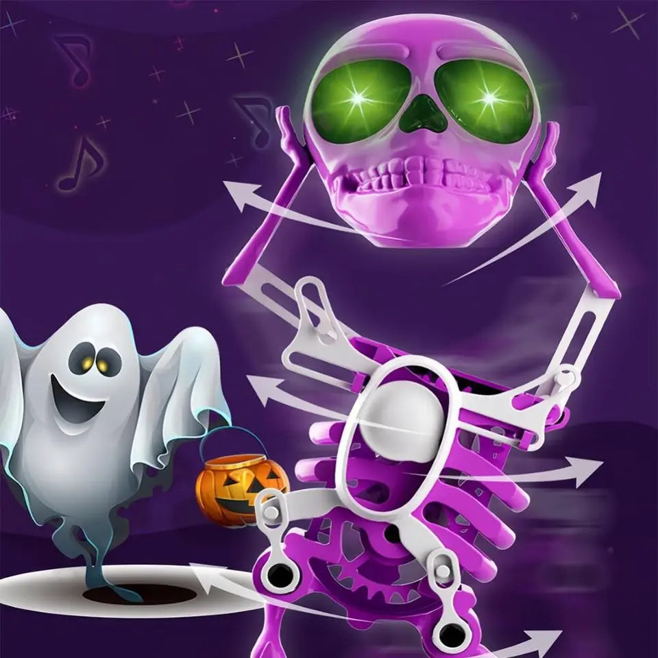Luminous Dancing and Swinging 3D Skull Toy with Music with Lights Wind Up Skeletons Articulated Flexible Skeleton Stress Relief