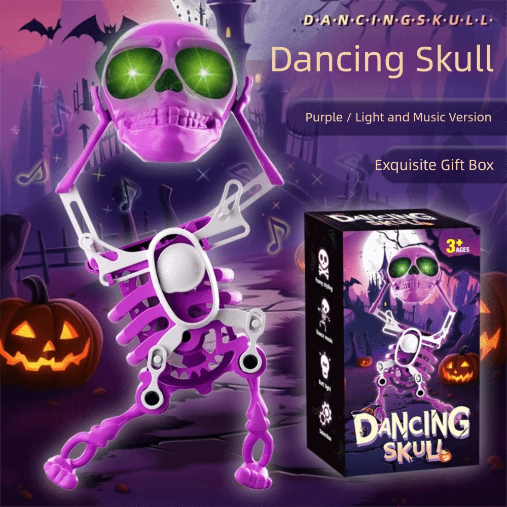Luminous Dancing and Swinging 3D Skull Toy with Music with Lights Wind Up Skeletons Articulated Flexible Skeleton Stress Relief