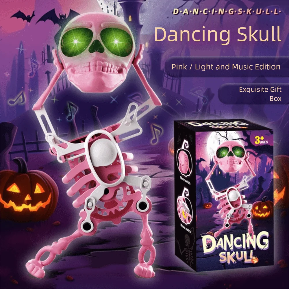 Luminous Dancing and Swinging 3D Skull Toy with Music with Lights Wind Up Skeletons Articulated Flexible Skeleton Stress Relief