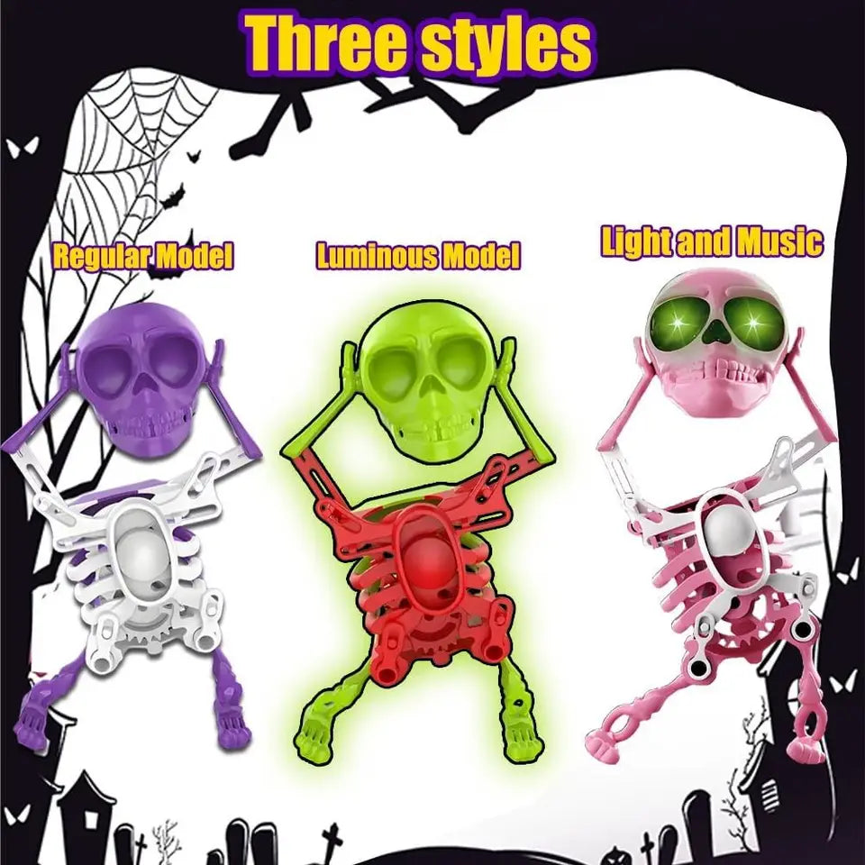 Luminous Dancing and Swinging 3D Skull Toy with Music with Lights Wind Up Skeletons Articulated Flexible Skeleton Stress Relief